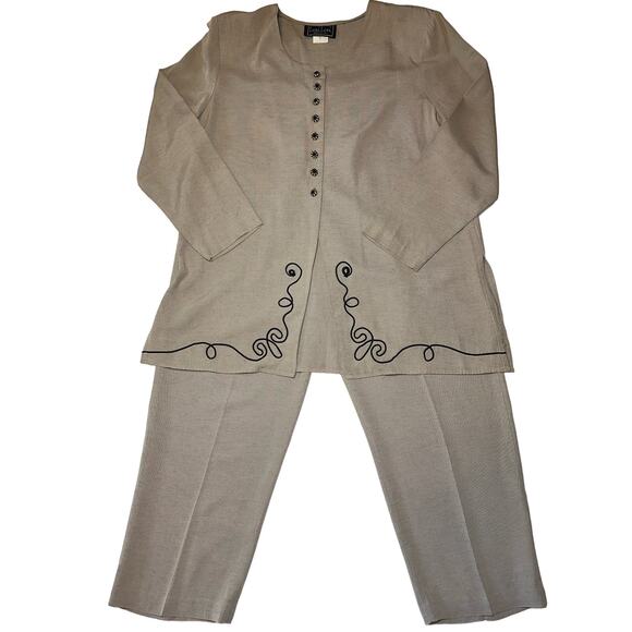 Vtg Leni Leni Suit 2 Piece Jacket Pants Long Sleeve Button Front Brown Size 16 - Picture 1 of 9